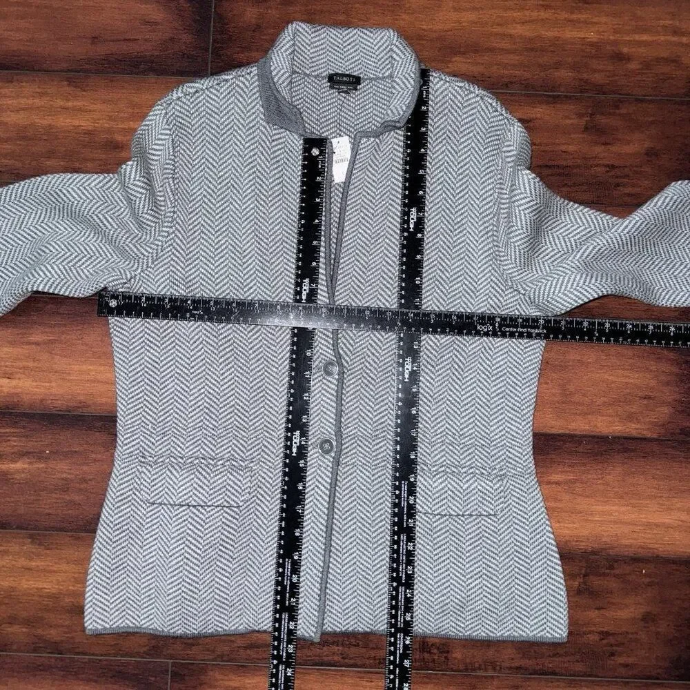 NWT Talbots 100% Merino Wool Knit Cardigan Blazer Gray Button Front Size L